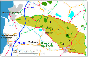 Weston-super-Mare M5/J21 M5/J22 Burnham-on-Sea & Higbridge  Wedmore Wells Cheddar Scale miles 0 1 2   3  4  5  1 2 3  4  5    6    7    8    9     10  11