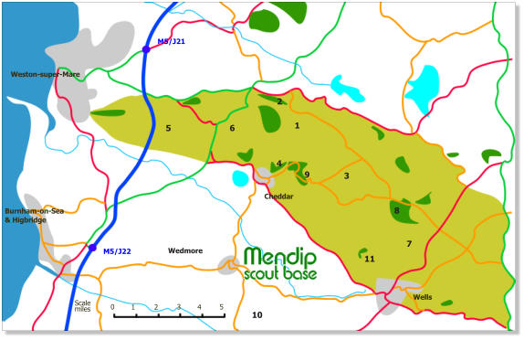 Weston-super-Mare M5/J21 M5/J22 Burnham-on-Sea & Higbridge  Wedmore Wells Cheddar Scale miles 0 1 2   3  4  5  1 2 3  4  5    6    7    8    9     10  11